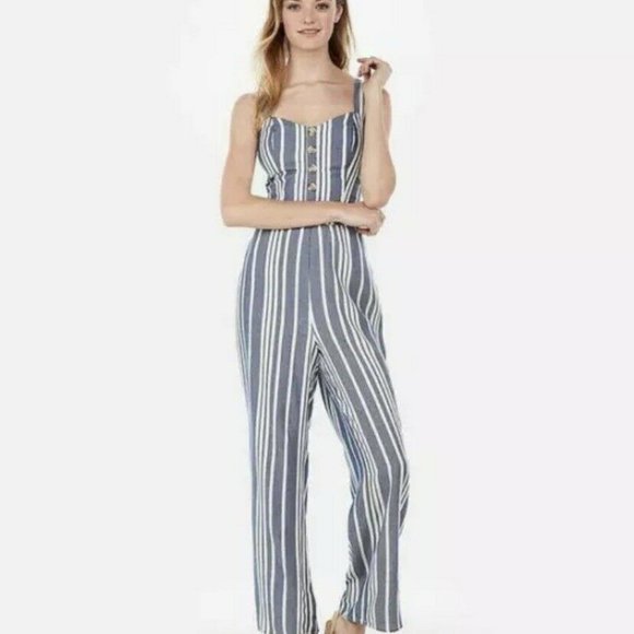 Express Pants - Express Blue/White Striped Tie Back Jumpsuit NWT